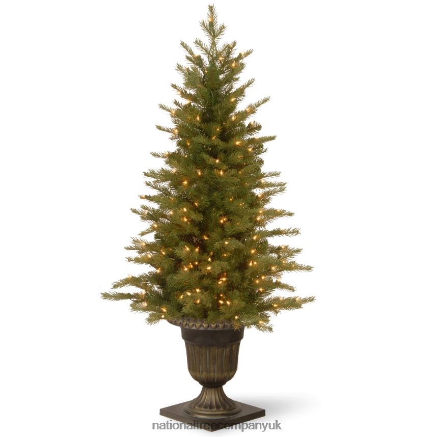 Trees | National Tree Company Pre-Lit Feel Real Artificial Mini Entrance Christmas Tree Green Nordic Spruce White Lights Includes Decorative Urn Base 4 Feet F2L4F48